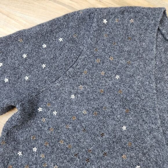 🔺️Loft Gray Star Sequined Knit Buttoned Vneck Cardigan Sweater Medium - Picture 6 of 12